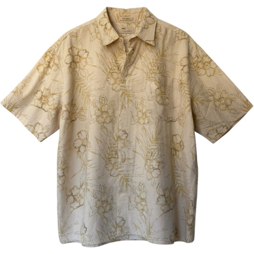 Natural Issue Aloha Hawaiian Shirt Cotton Tan Men's XXL Wrinkle Free Used